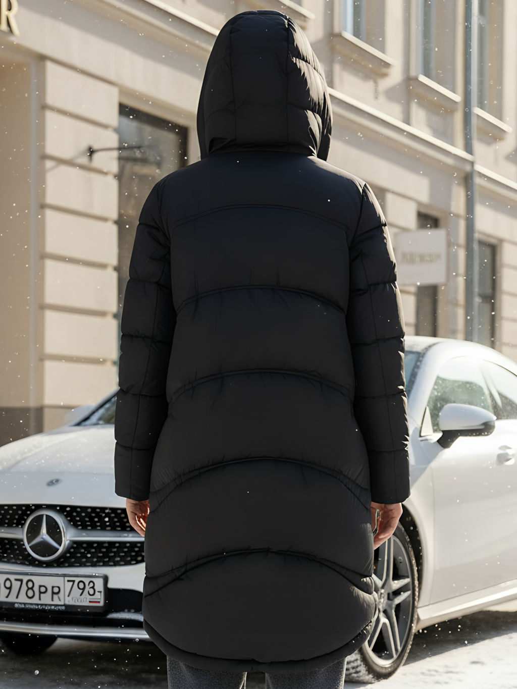 Пальто зимнее утепленное с капюшоном женское черного цвета 7747Ch - Visdeer фото 16