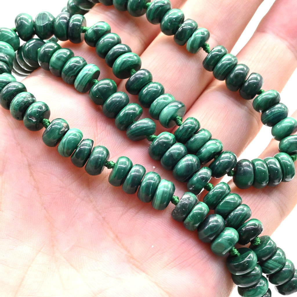 Бусы из малахита рондель 8*4мм, 49см, 68г