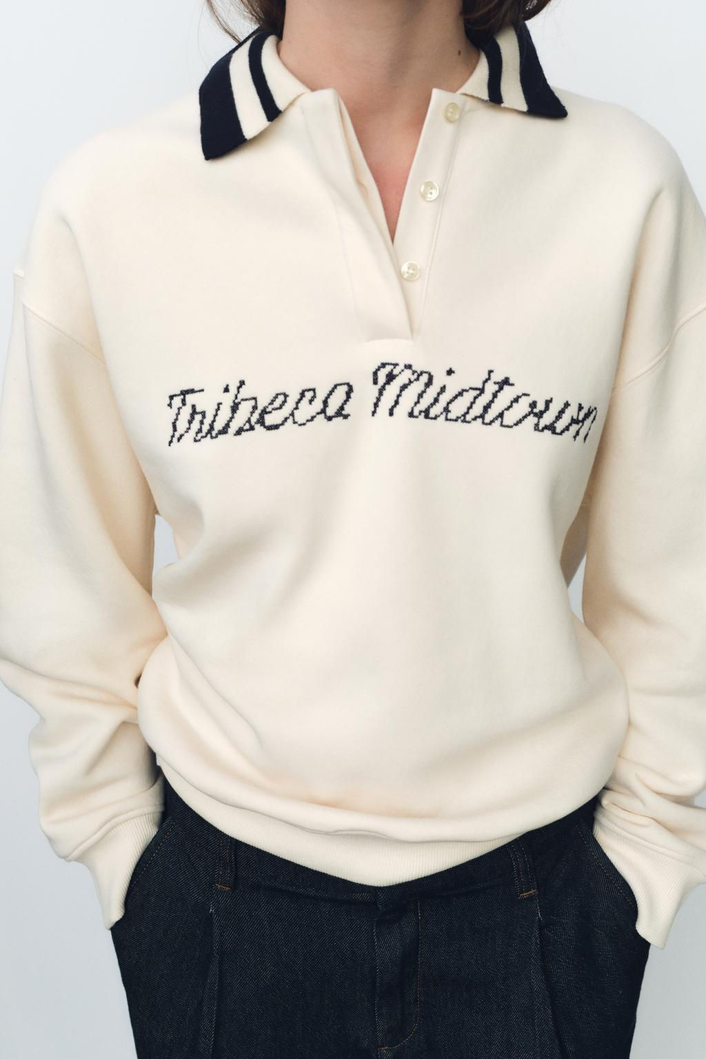 POLO COLLAR SWEATSHIRT WITH SLOGAN - Zara фото 2