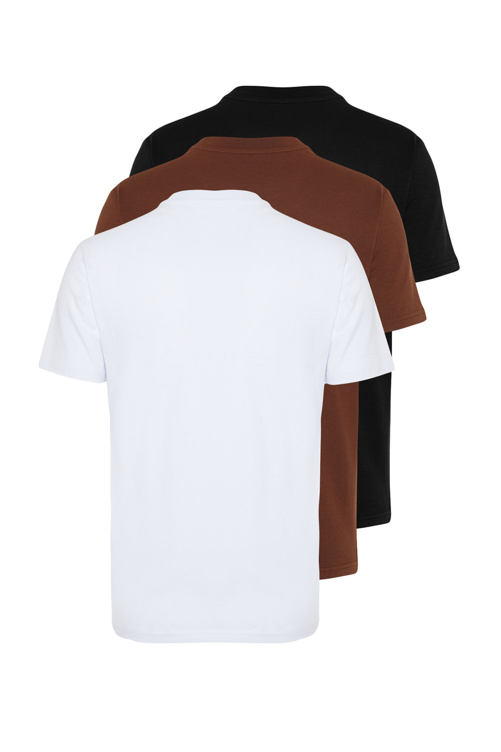 Siyah-Kahverengi-Beyaz Slim/Dar Kesim Bisiklet Yaka %100 Pamuklu 3lu Paket T-Shirt TMNSS19BO0007
