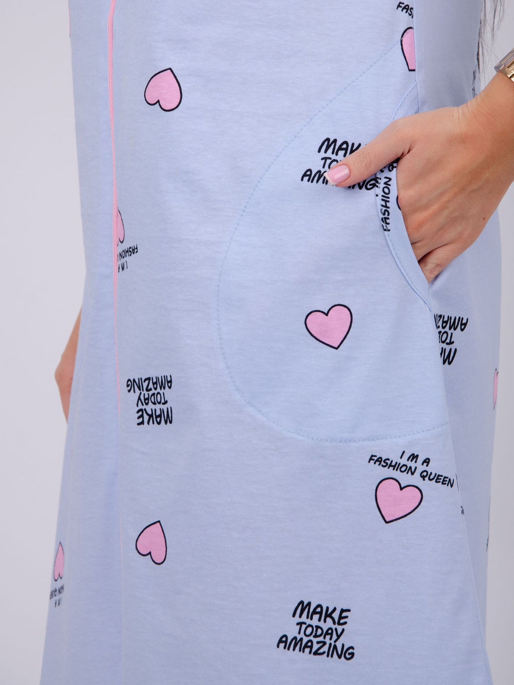 Халат Красотка 7 сердечки, трикотаж - Малина фото 6