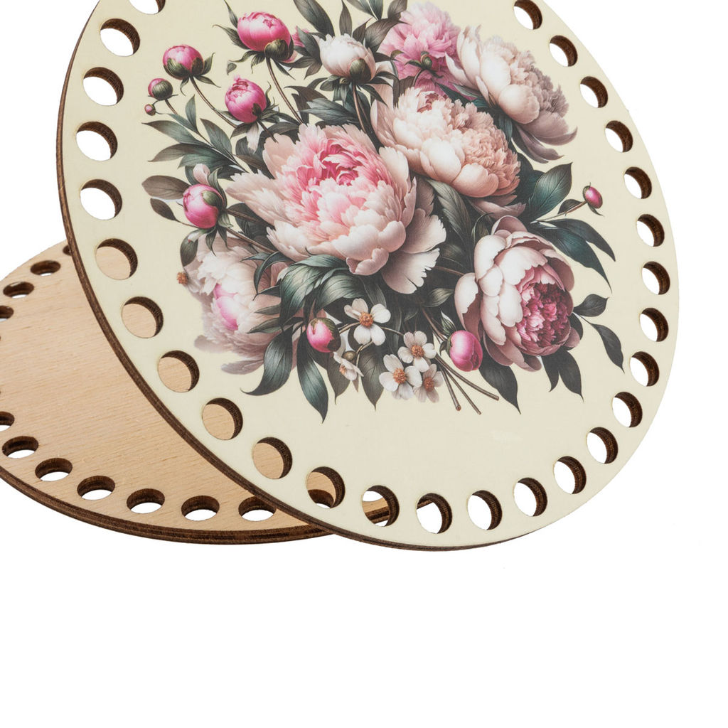 Заготовка для декорирования Love2art ДВ-02 Набор донышек для вязания Матовый фанера d 15 см х 0.4 см 2 шт 06 Пионы