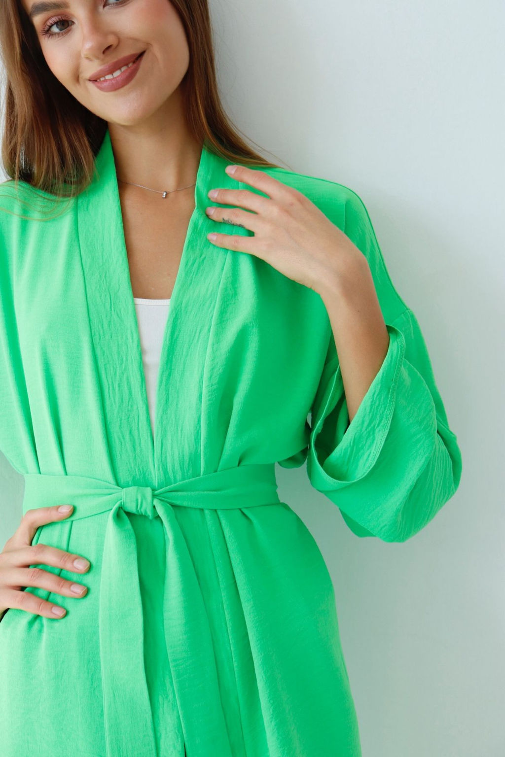 9359 Костюм из кимоно и брюк-палаццо салатовый - Martichelli фото 15