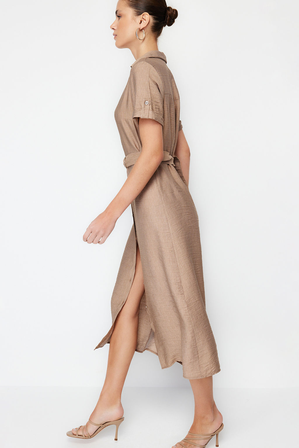 Vizon Kusakl? Midi Dokuma Gomlek Elbise TWOSS24EL00226