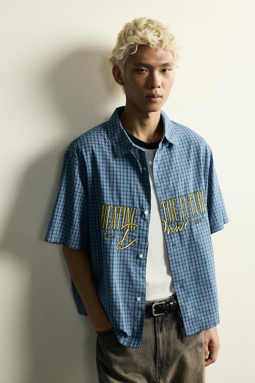 CAMISA RELAXED FIT CUADROS CREMALLERA / Azul