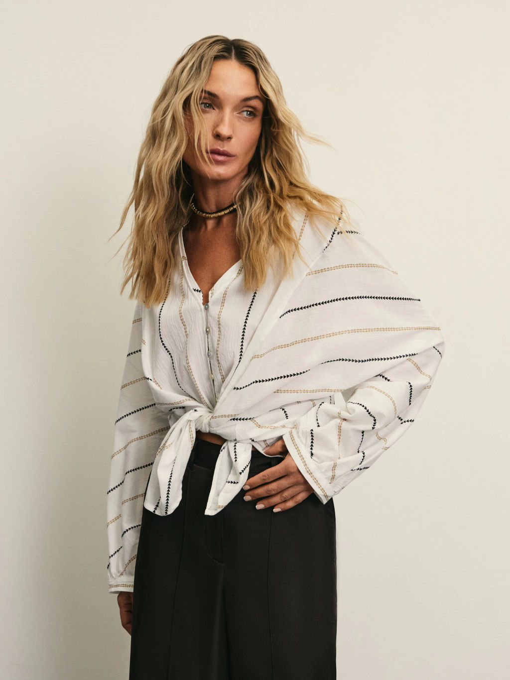 Блузка из хлопка в полоску / Zarina фото 7