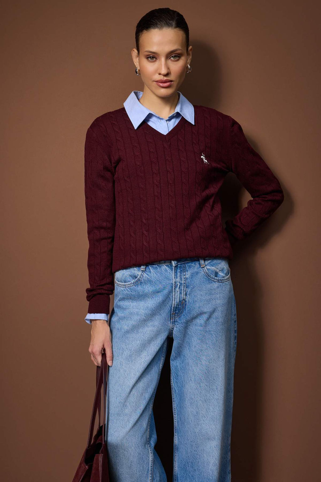 Lacivert Nak?sl? V Yaka Sac Orgu Triko Kazak TWOAW26KZ00259 - Trendyolmilla фото 13