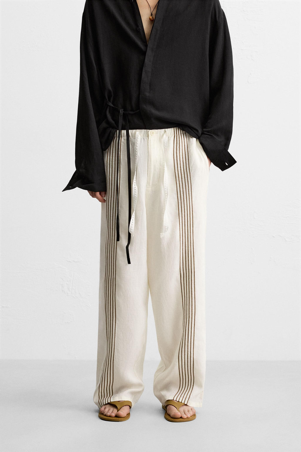 100% LINEN EMBROIDERED TROUSERS - Zara фото 11