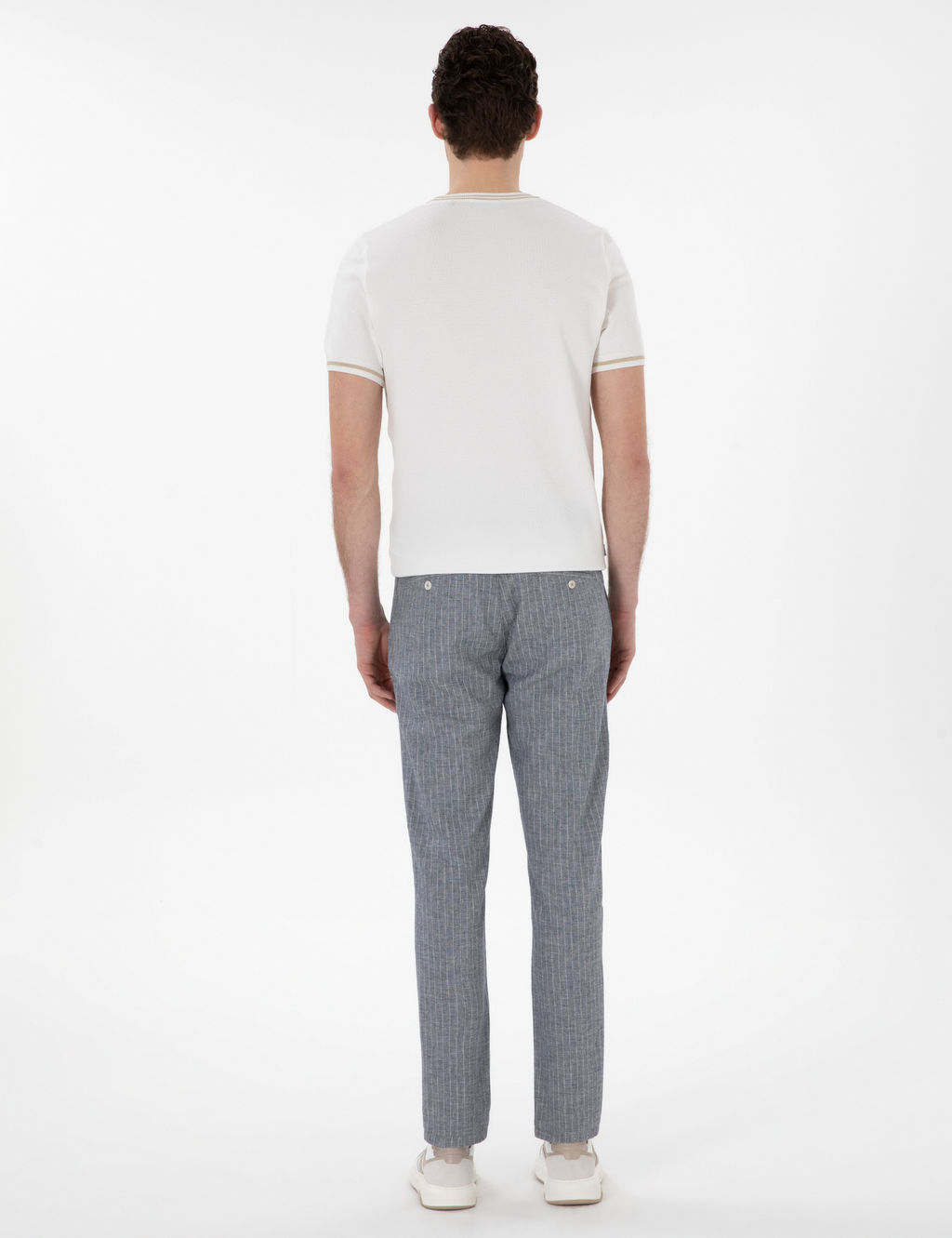 Lacivert Slim Fit Keten Kar___ml_ _izgili Kanvas Pantolon