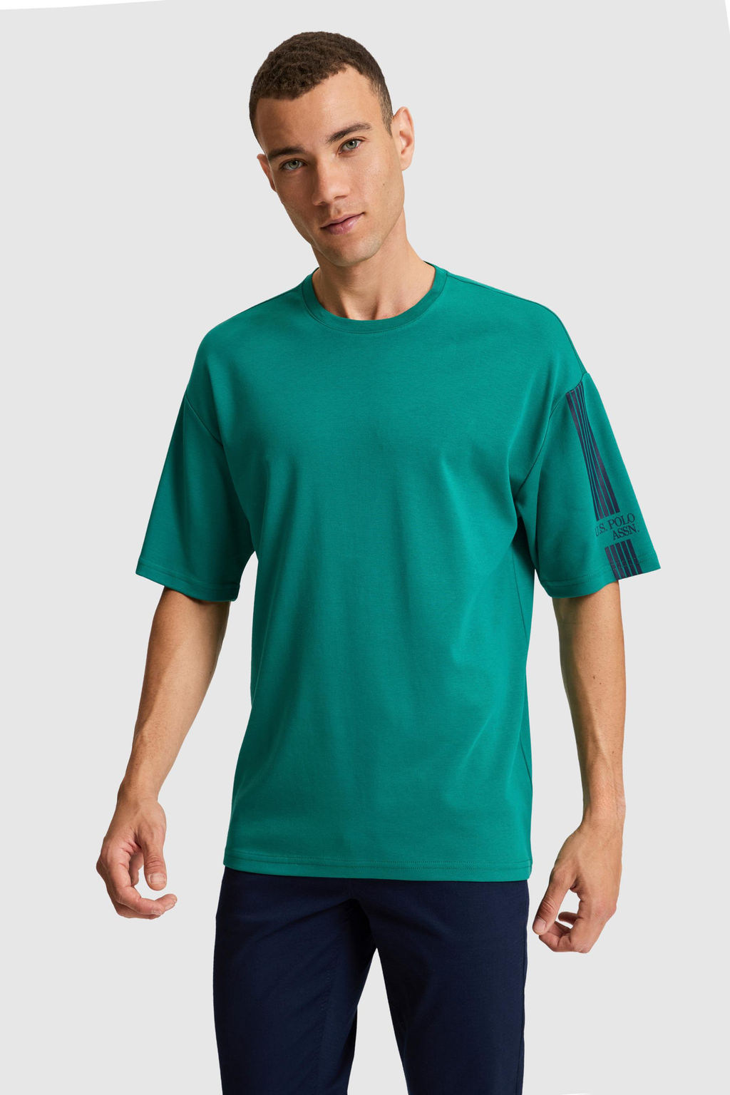 Erkek Koyu Ye_il Comfort Fit Bisiklet Yaka Ti__rt