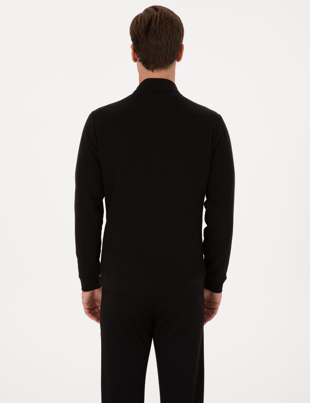 Siyah Regular Fit Pamuk Kar___ml_ Tam Fermuarl_ Sweatshirt