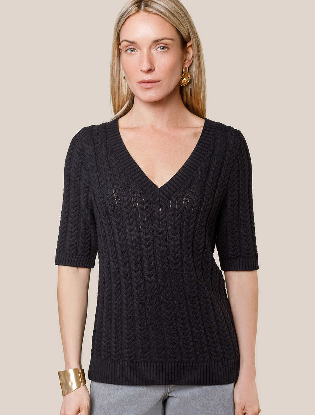 Джемпер фактурной вязки из хлопка с кашемиром - Vilatte фото 6