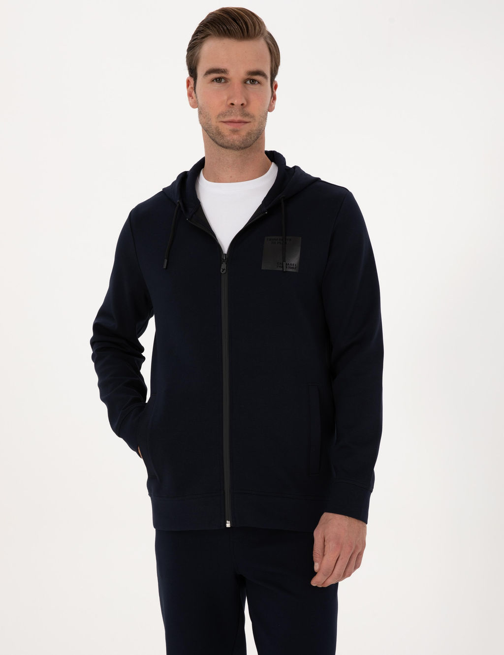 Lacivert Regular Fit Pamuk Kar___ml_ Tam Fermuarl_ Sweatshirt