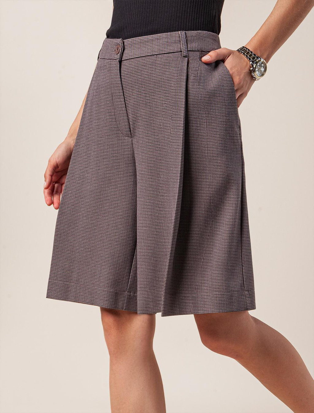 VILATTE / Шорты-бермуды из эластичной поливискозы в мелкую лапку  фото 4