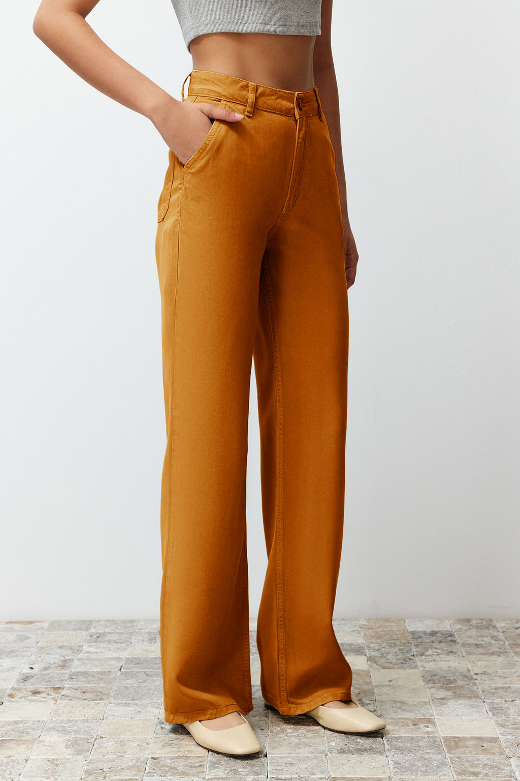 Bej More Sustainable %100 Tencel Dusuk Bel Wide Leg Jeans TWOSS23JE00219 - Trendyolmilla фото 14