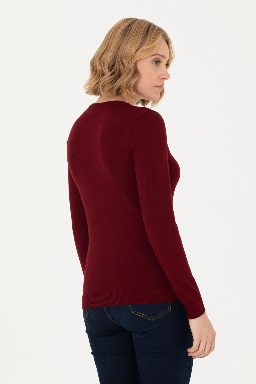 U. S. Polo Assn Женский бордовый базовый свитер с v-образным вырезом - U.s. polo assn фото 4