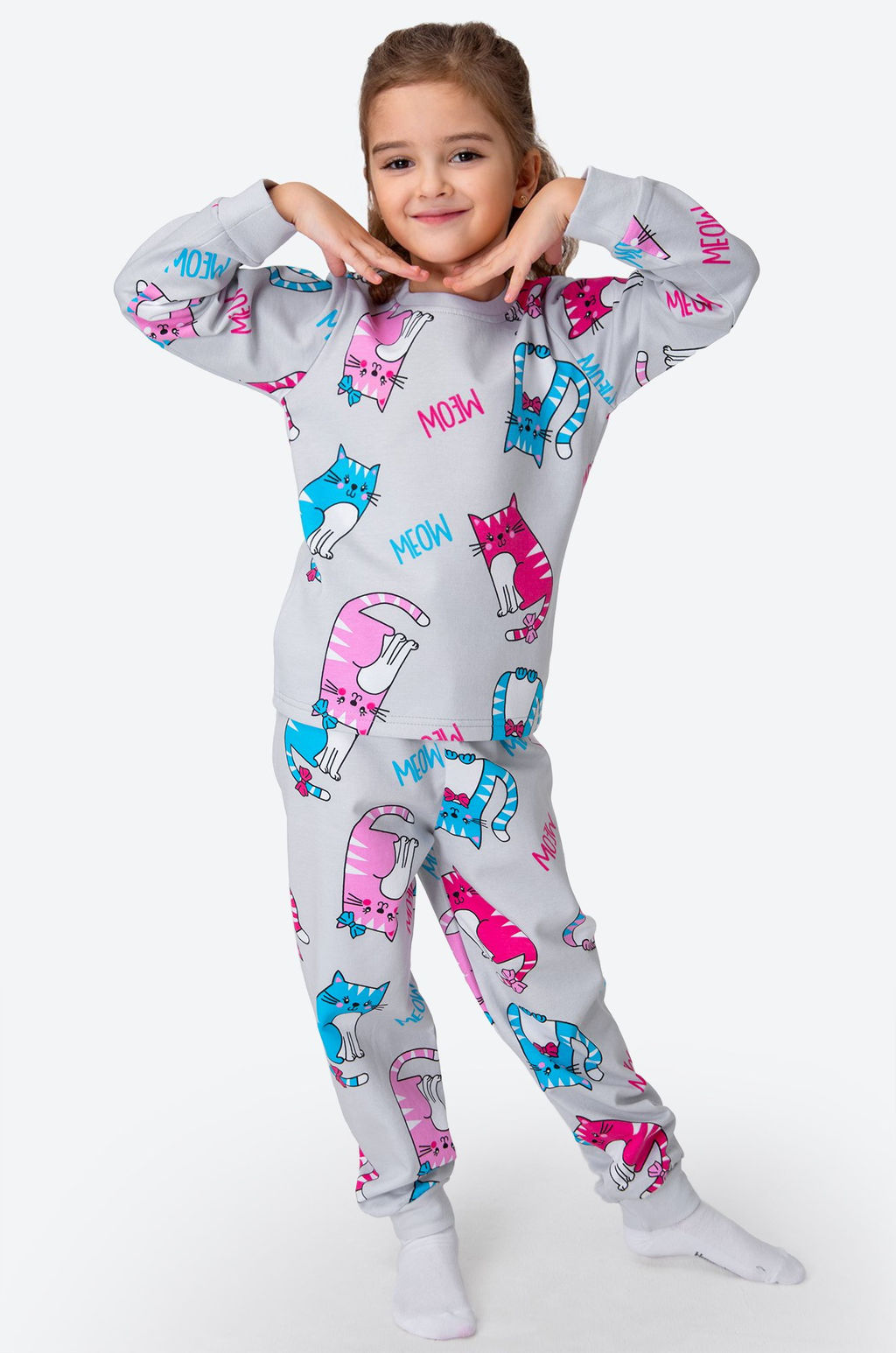 Хлопковая пижама для девочки из футера с начесом Happy Fox  фото 6