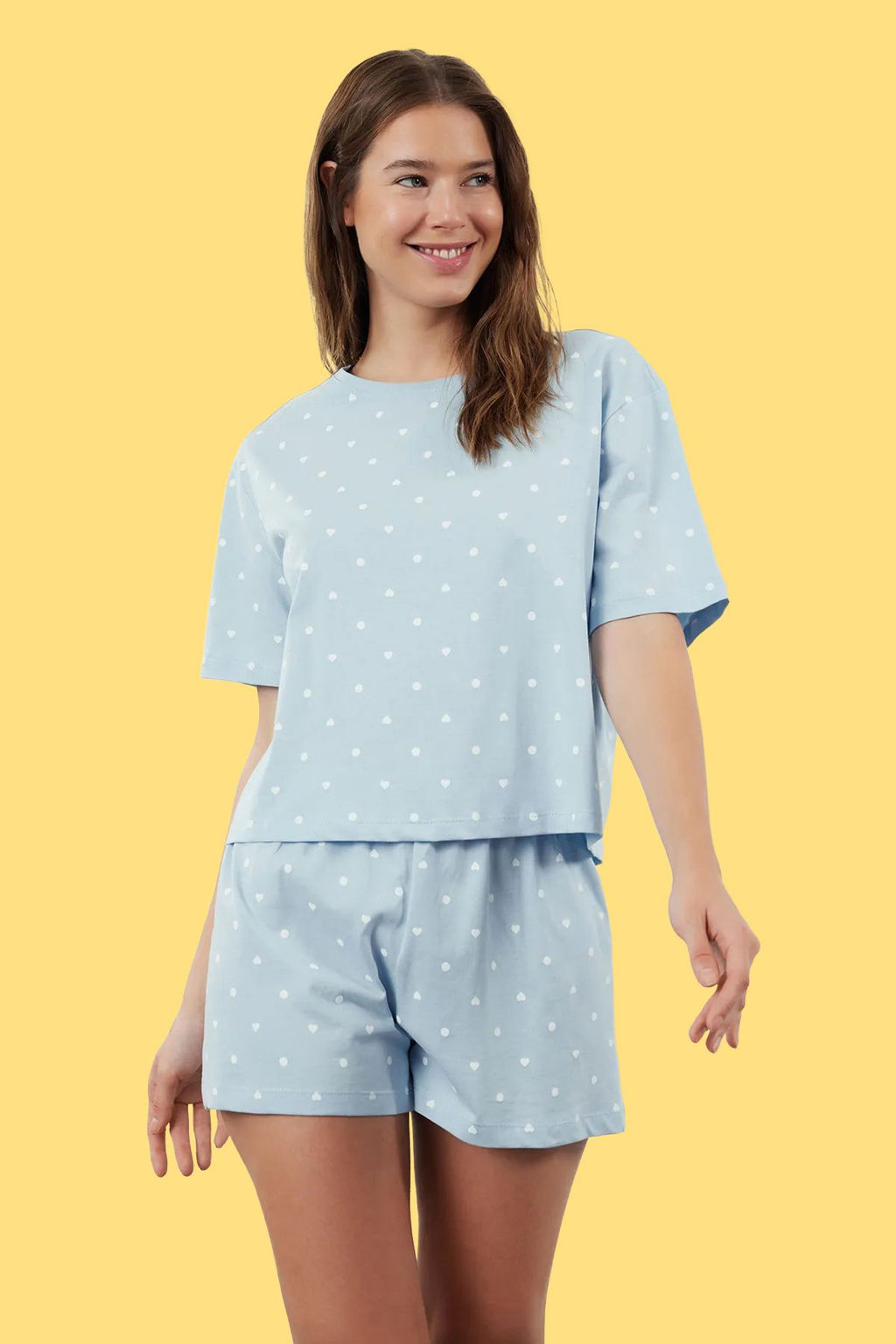 Trendyolmilla Beyaz %100 Pamuklu Puantiyeli ve Kalpli Sortlu Orme Pijama Tak?m? THMSS21PT1485 фото 75