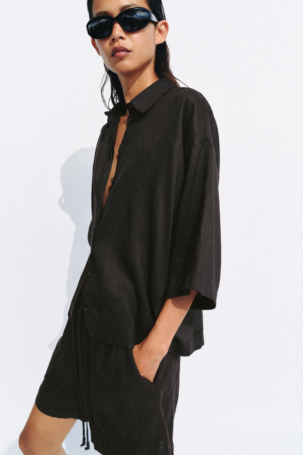 CAMISA FLUIDA OVERSIZE ZW COLLECTION / Marr?n - Zara фото 4