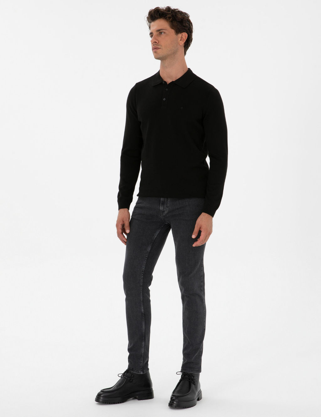 Siyah Slim Fit Polo Yaka Basic Triko Kazak - Pierre cardin фото 4
