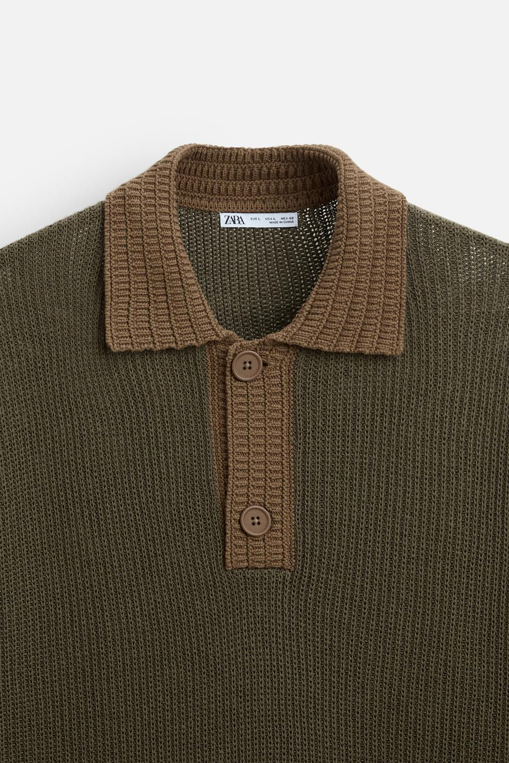 COTTON - LINEN KNIT POLO SHIRT - Zara фото 8