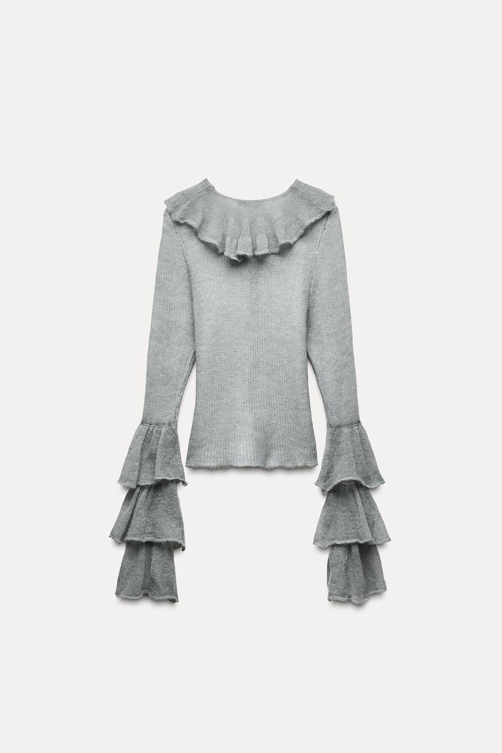 RUFFLED ALPACA AND FELT TEXTURE BLEND CARDIGAN - Zara фото 6