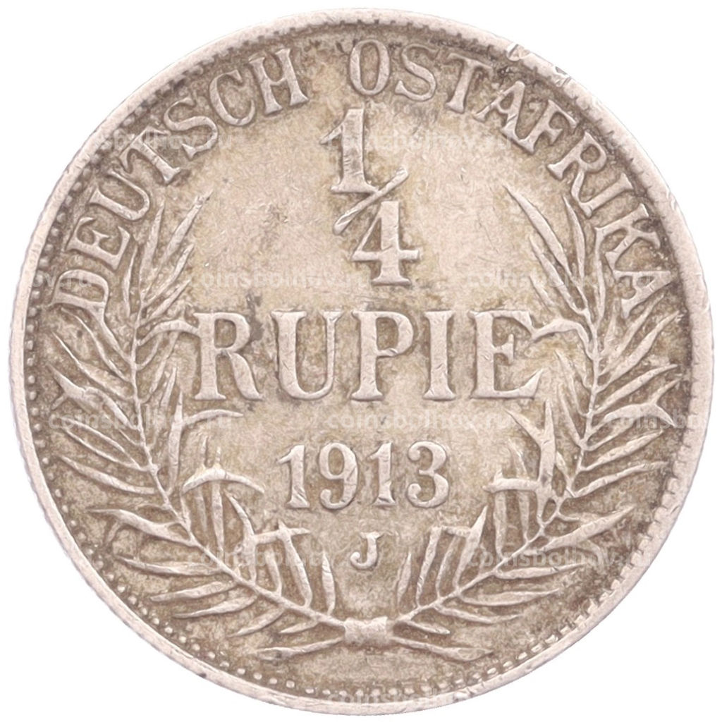 Монета 1/4 рупии 1913 года J Германская Восточная Африка