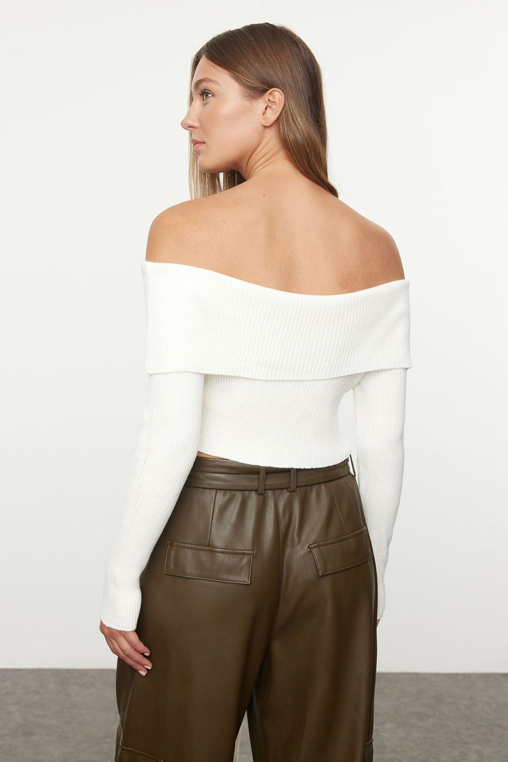 Tas Super Crop Carmen Yaka Triko Kazak TWOAW22KZ1897 - Trendyolmilla фото 29