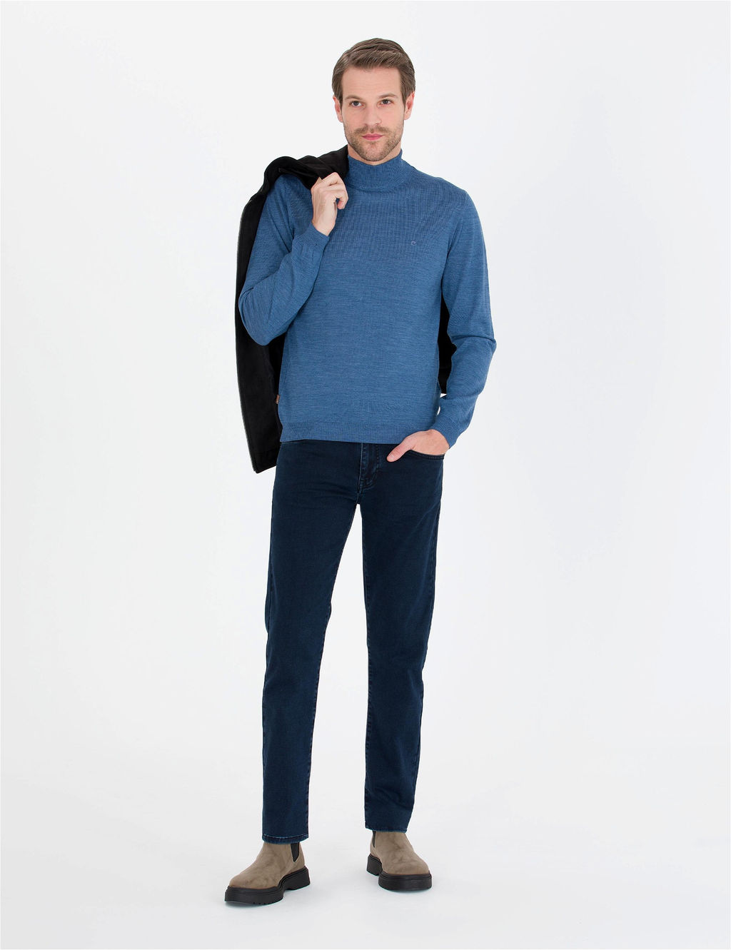 Mavi Slim Fit Yar_m Bal_k__ Yaka Y_n Kar___ml_ Basic Triko Kazak - Pierre cardin фото 4