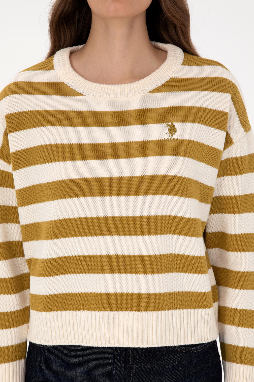 Kad_n Krem _izgili Bisiklet Yaka Kazak - U.s. polo assn фото 6