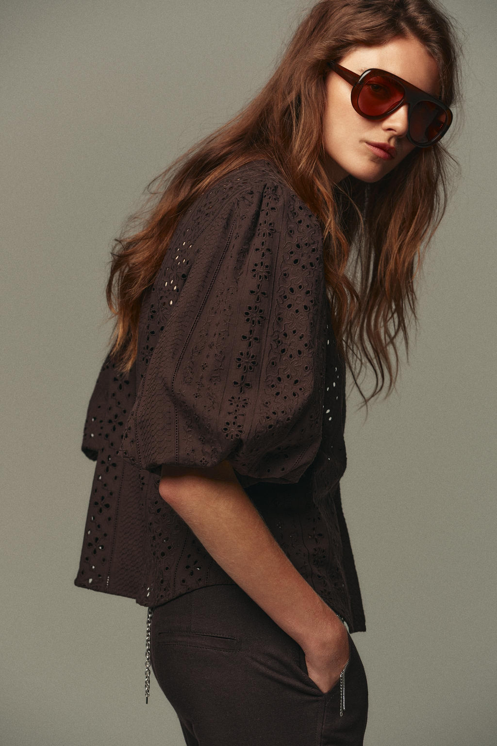 SHIRT WITH CUTWORK EMBROIDERY AND PUFF SLEEVES - Zara фото 4