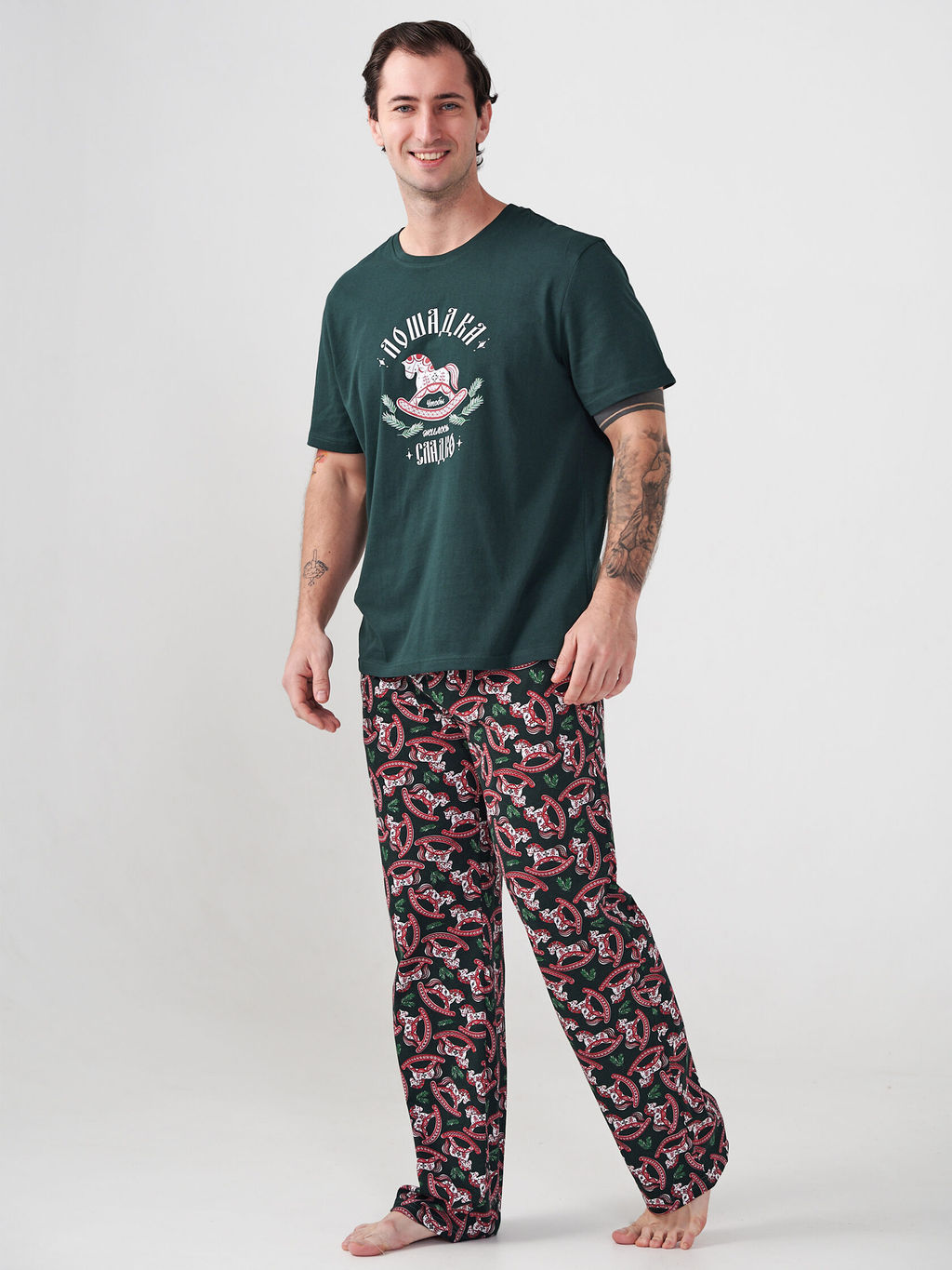 Пижама 100% хлопок мужская Лошадка - Оптима фото 3
