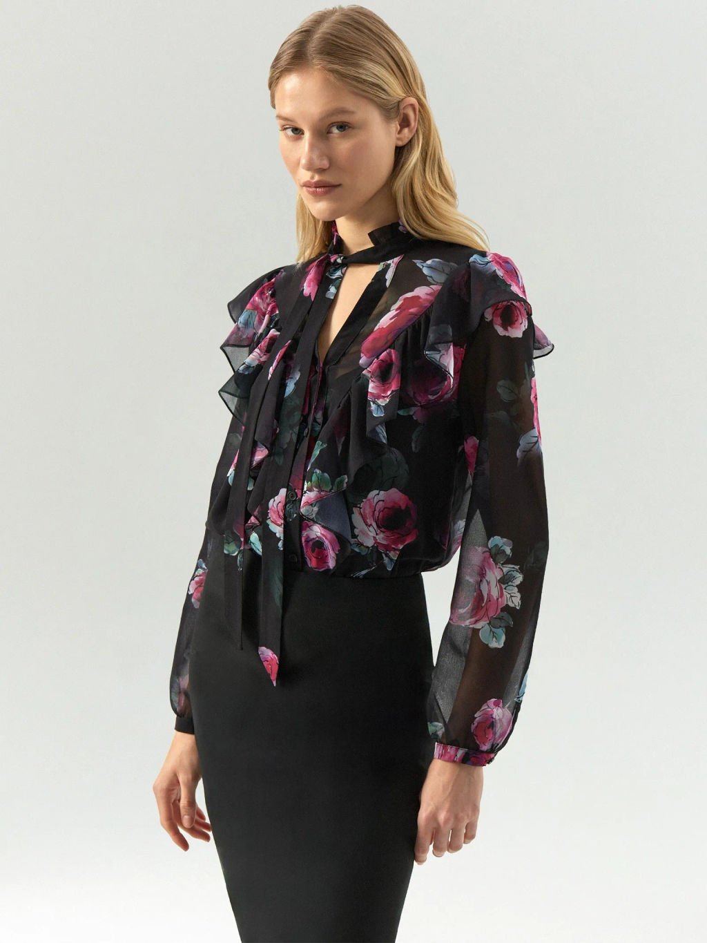 ЕМКА / Рубашка из шифона с цветочным принтом - Emka фото 2