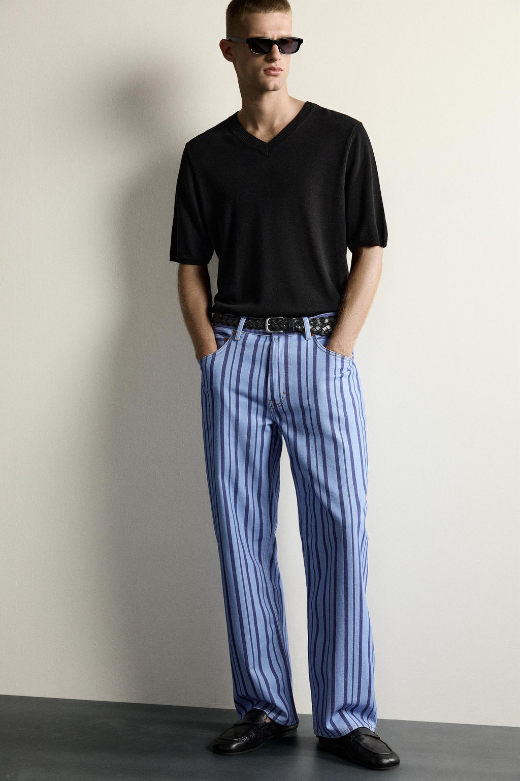PANTAL?N STRAIGHT FIT RAYAS / Azul