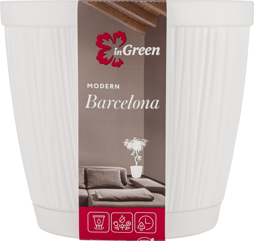 Горшок для цветов InGreen BARCELONA 1,8л, D155мм белый IG623010006