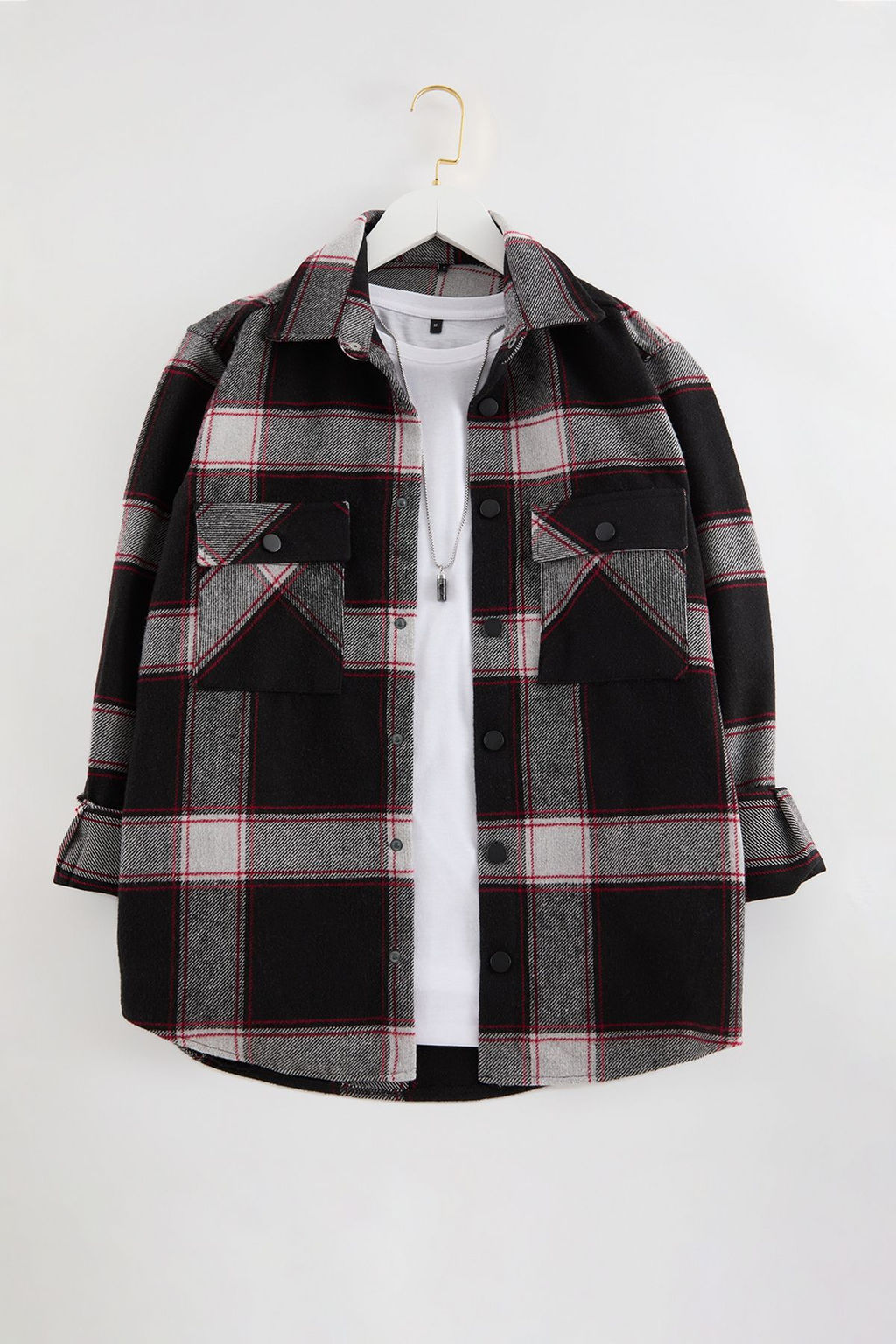 TRENDYOL MAN Siyah Regular Fit K?sl?k Kareli Oduncu Gomlek Ceket TMNAW25GO00023