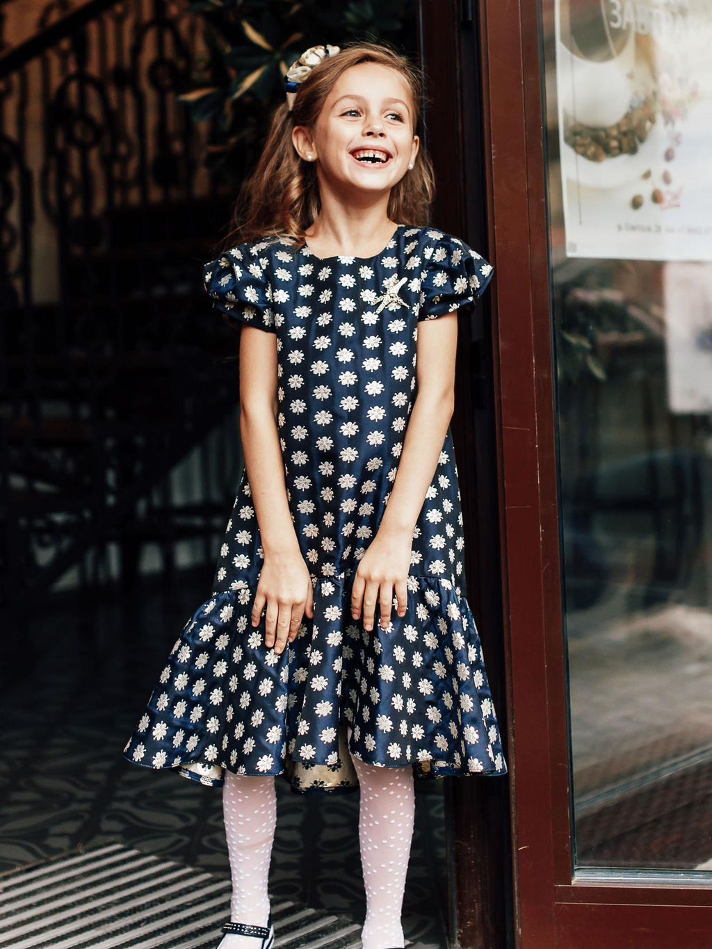 Платье для девочки Джули Ж16-2 жаккард синие цветы