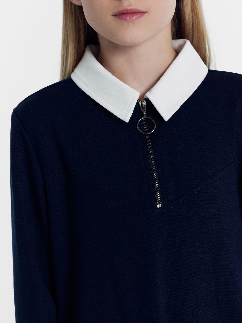 Полуприлегающее платье темно-синего цвета с белым воротничком для девочек - Mark formelle фото 5