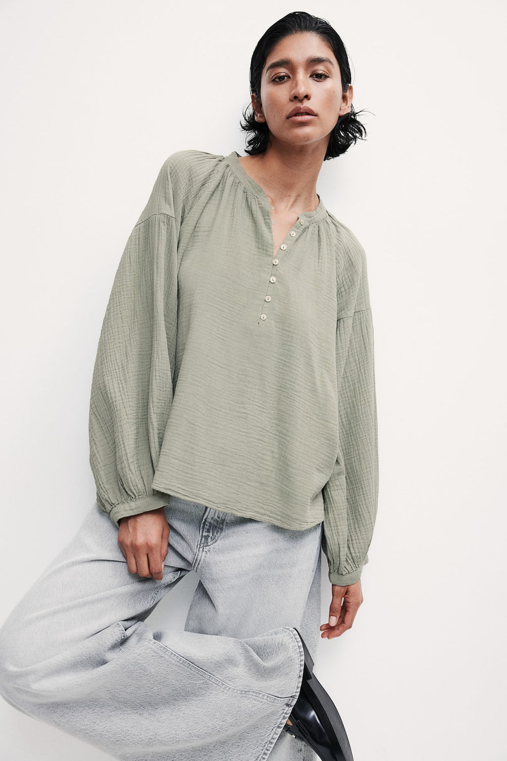 Blusa de muselina con manga globo