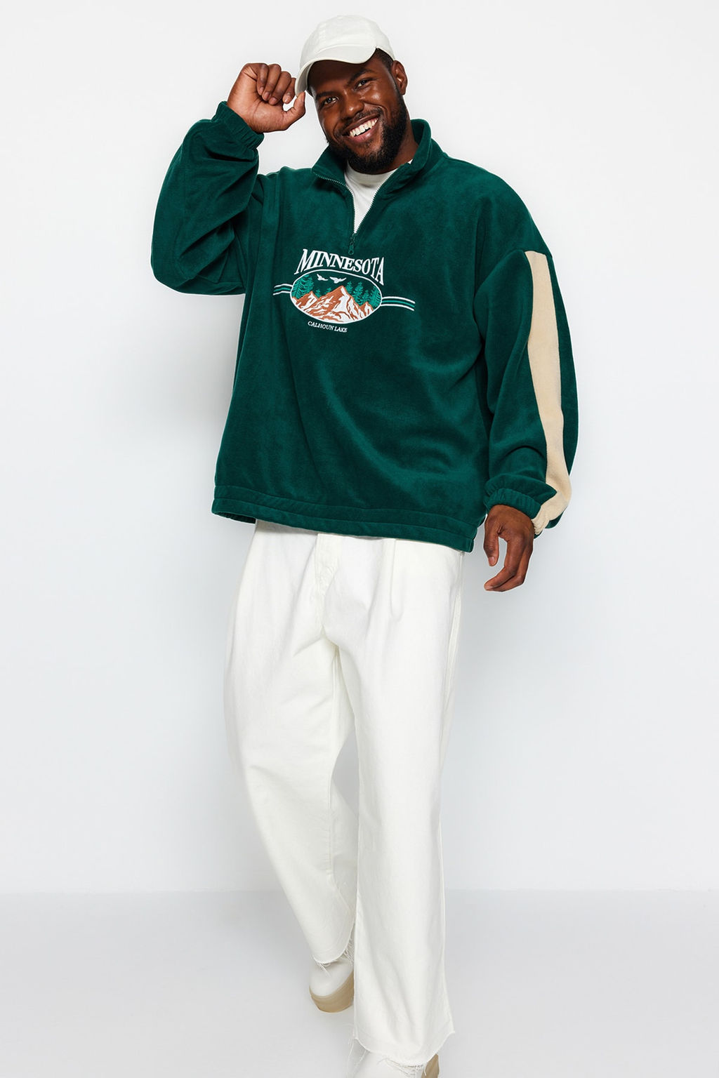 TRENDYOL MAN Zumrut Yesili Unisex Buyuk Beden Oversize Nak?sl? Anti-pilling Polar Sweatshirt TMNAW24AO00023 - Trendyolmilla фото 3