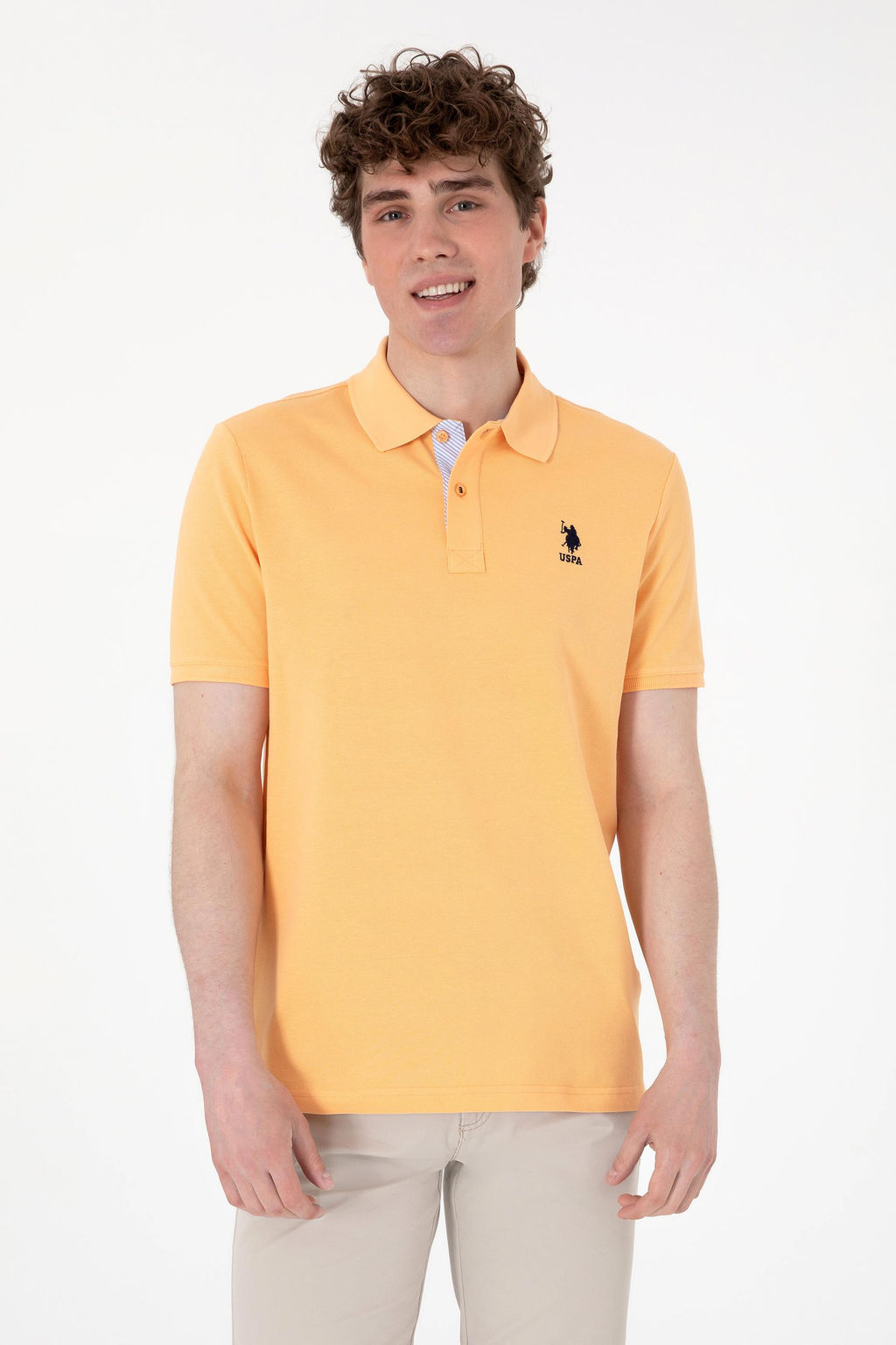 Erkek Regular Fit Polo Yaka Turuncu Basic Ti__rt