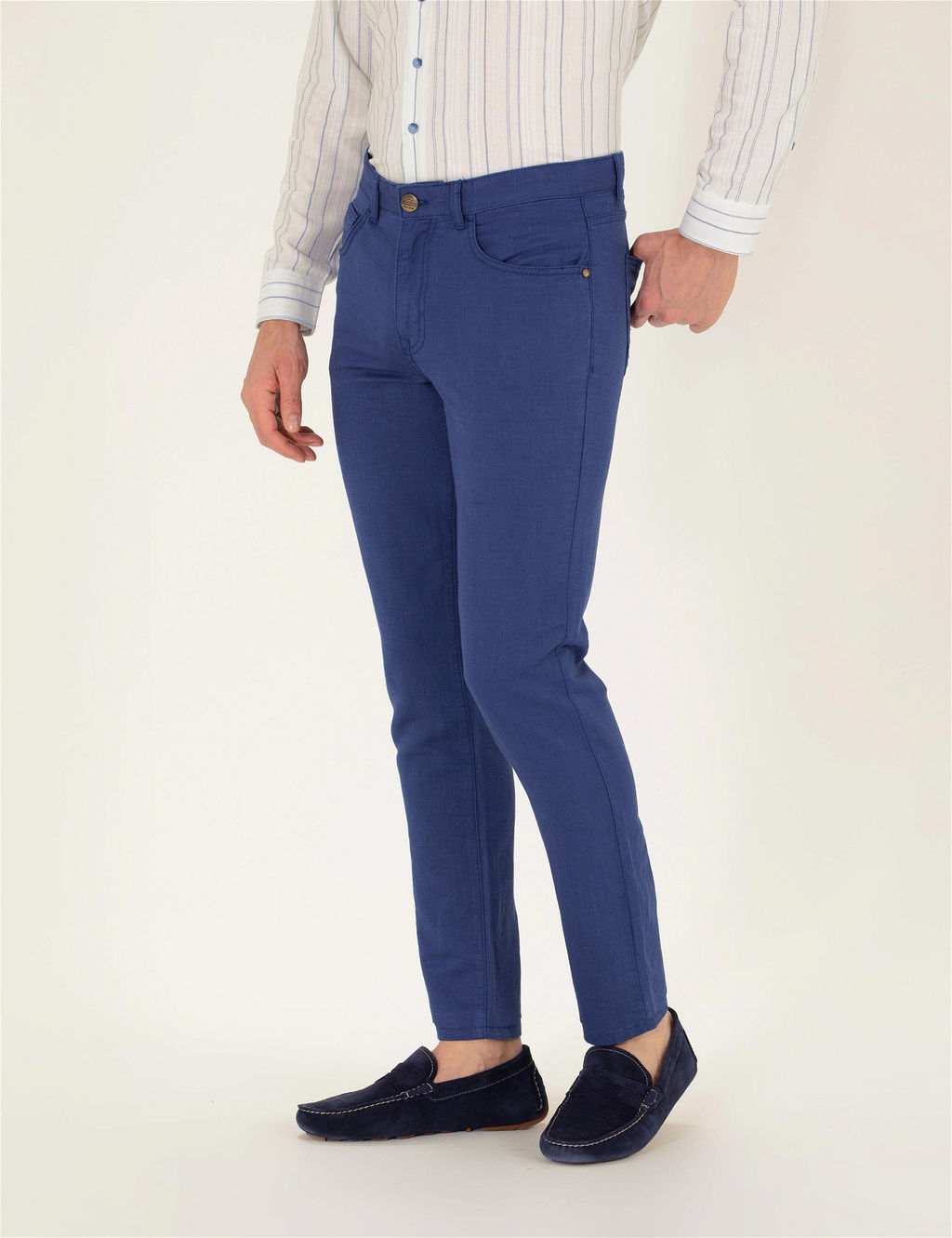 _ndigo Slim Fit Keten Kar___ml_ Kanvas Pantolon
