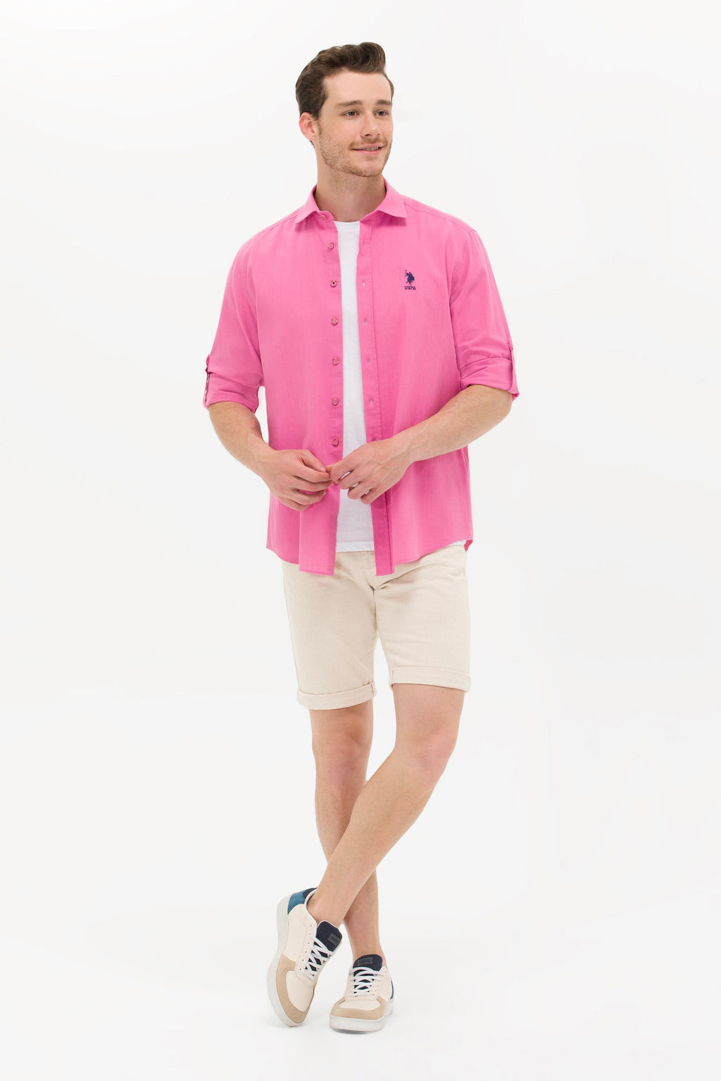 U. S. Polo Assn Мужская розовая базовая рубашка из льна - U.s. polo assn фото 4