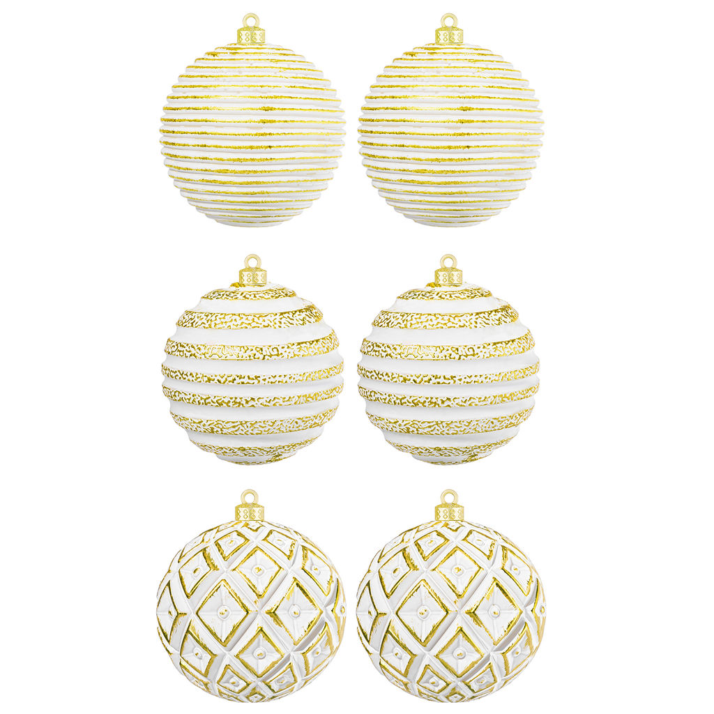 Набор 6 новогодних шаров 9,5*9,5 см "Золотой винтаж" шампань с эффектом старины