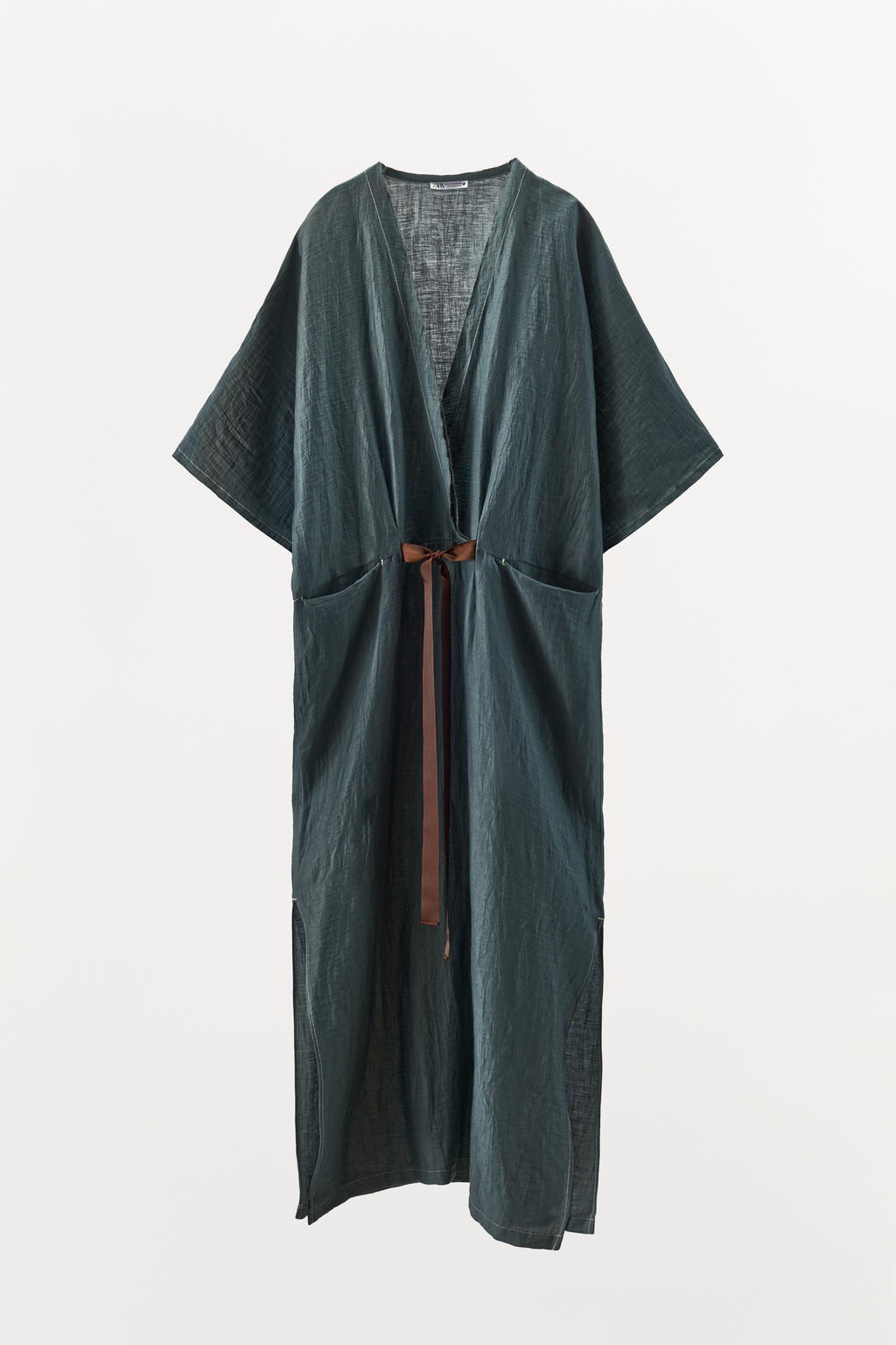 LINEN BLEND DRESS WITH CONTRAST TIE - Zara фото 7