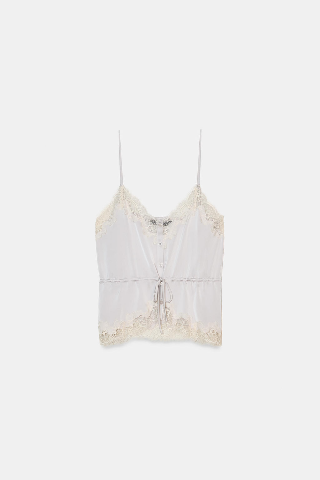 TOP SATINADO ENCAJE / Gris perla - Zara фото 6