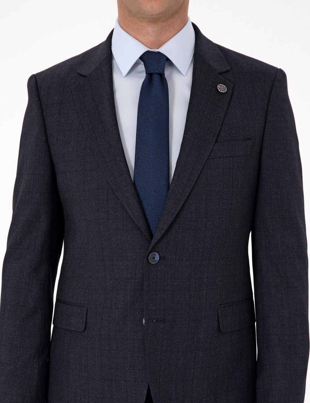 Lacivert Slim Fit Y_n Kar___ml_ Ekose Tak_m Elbise