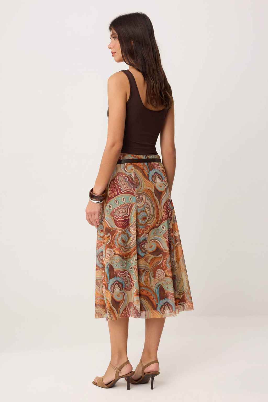 Sar? Sal DesenBoho/Boho Chic Skater Kemerli Normal Bel Midi Tul Orme Etek TWOSS26ET00165 - Trendyolmilla фото 4