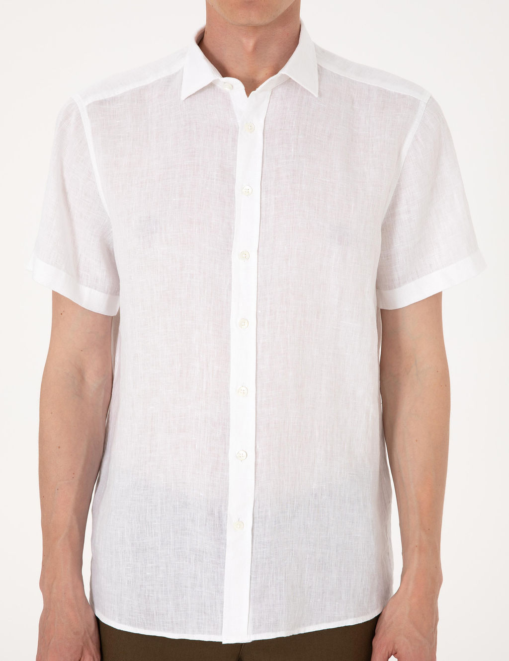 Beyaz %100 Keten Regular Fit K_sa Kollu G_mlek - Pierre cardin фото 6