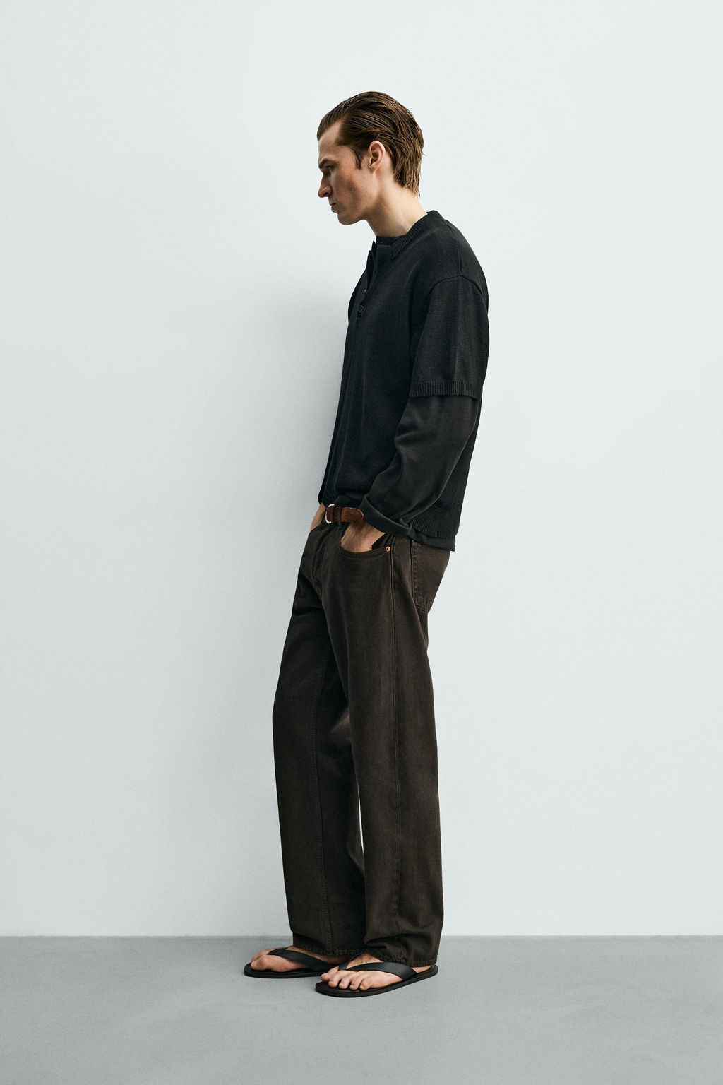 CAMISETA PUNTO ALGOD?N - LINO / Negro - Zara фото 4